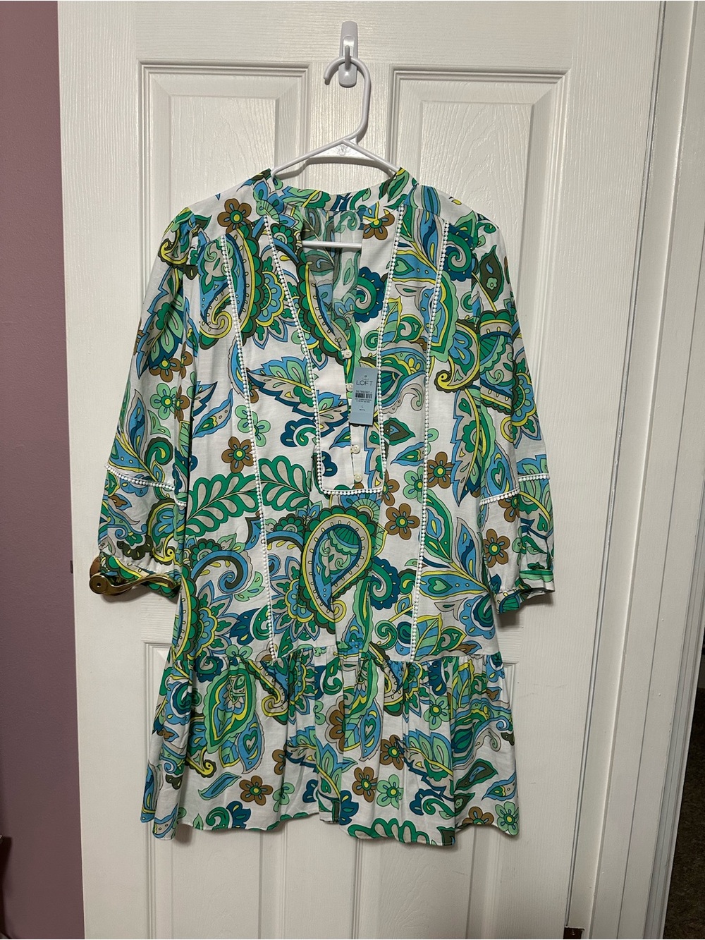 LOFT Large NWT Paisley Tunic Dress in Green & Blue